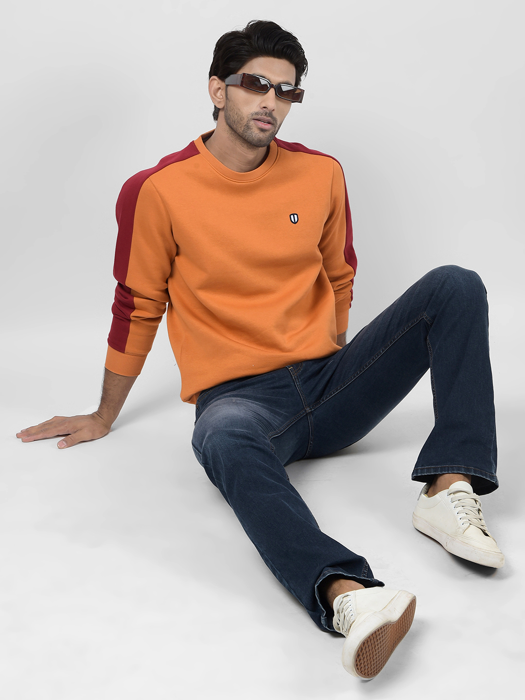 Numero Uno Men Color Block Orange Sweat Shirt